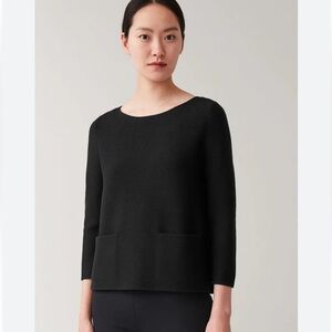 COS A Line Merino Jumper Black Pocket Sweater Small